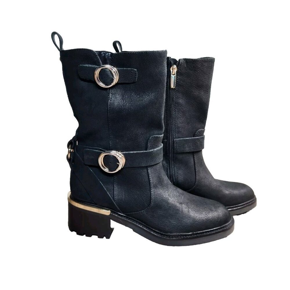 Vince Camuto Women's Size 6.5 M Black Leather Buckle Kerivini Boots (648)